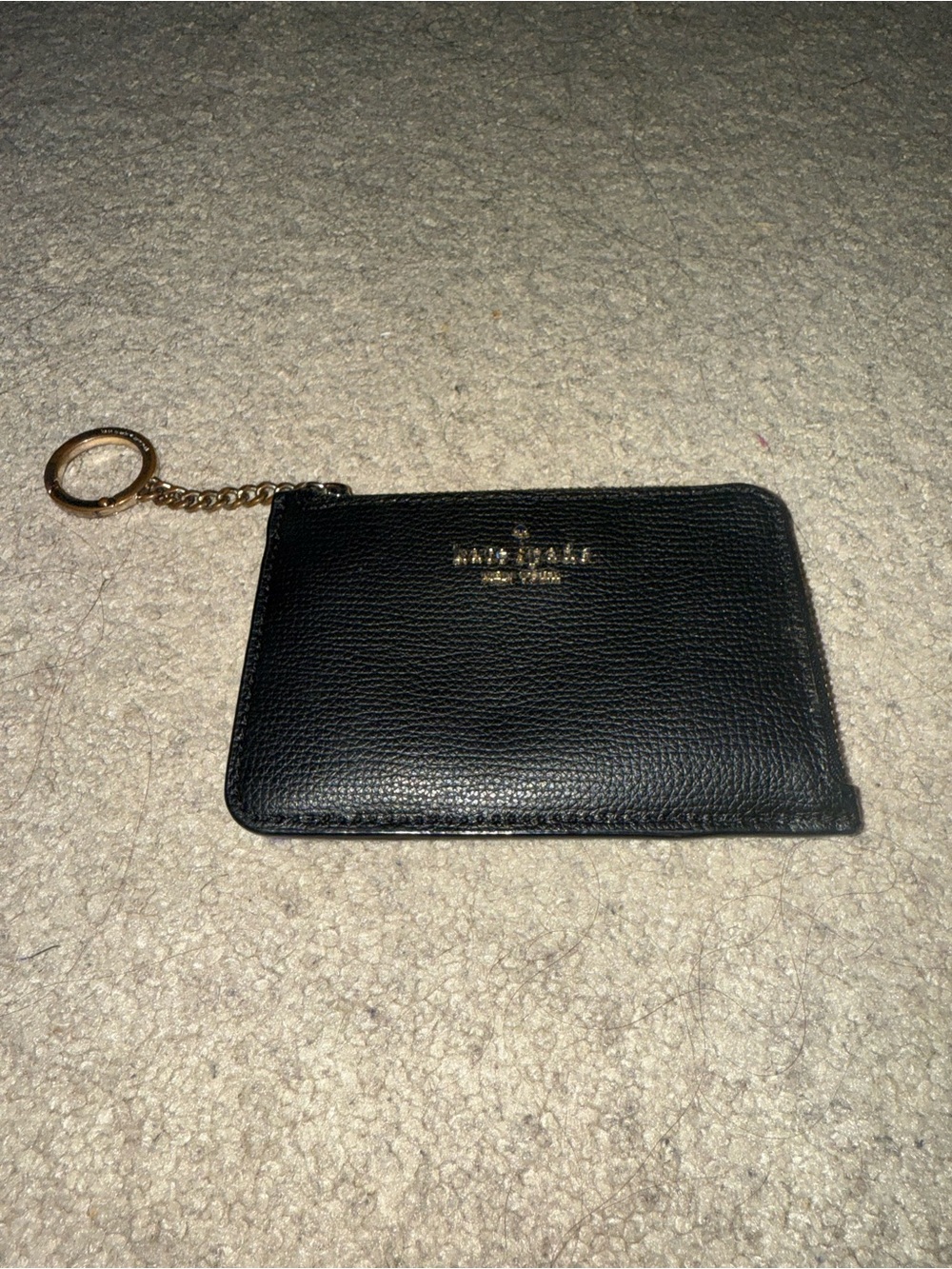 kate spade Black Leather Zip Card Holder with Gold Keyring